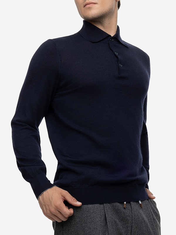 Поло с длинным рукавом муж Brunello Cucinelli M2400295 NAVY - 2