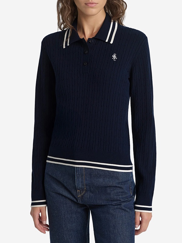 Поло с длинным рукавом жен Sporty & Rich ST03761302BL124 Dark Navy/Ecru - 1