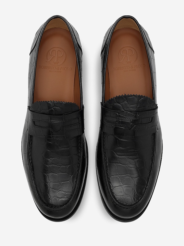 Лоферы муж ROBERTO di PAOLO BOLAMA Slip-on Croc Print Loafer BLACK - 4