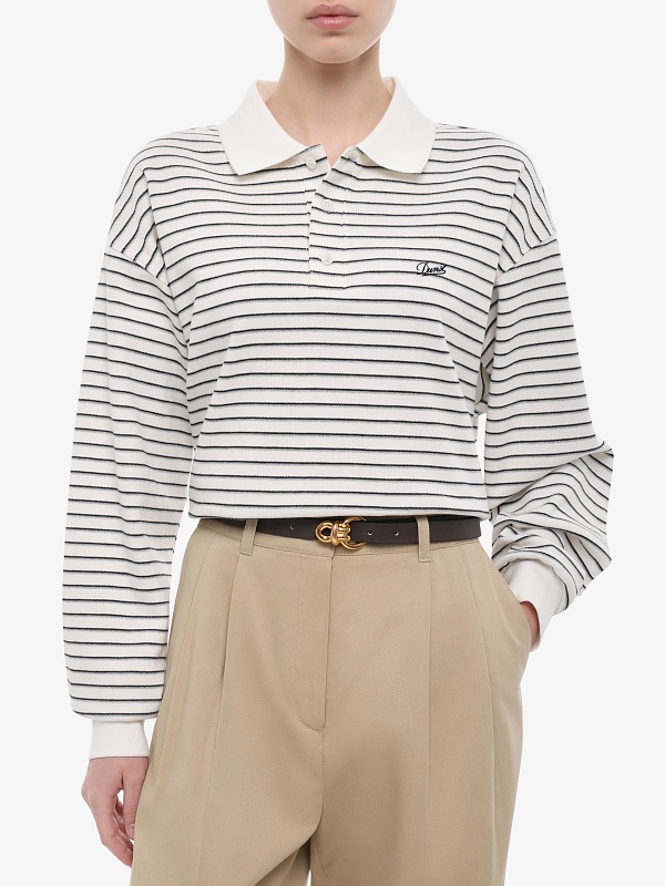 Поло с длинным рукавом жен DUNST UDTS6A120IV IVORY STRIPE - 3