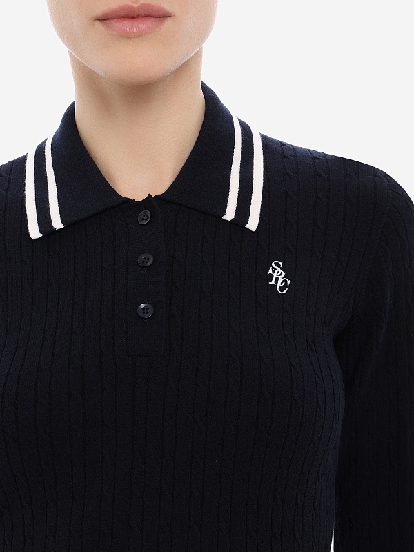 Поло с длинным рукавом жен Sporty & Rich ST03761302BL124 Dark Navy/Ecru - 5