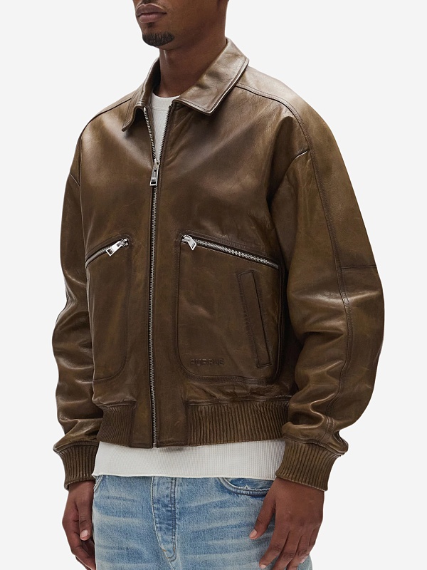 Куртка кожаная муж PURPLE M9607-LCDS126 BROWN - 2