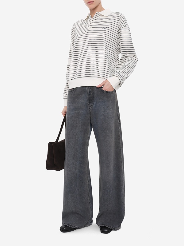 Поло с длинным рукавом жен DUNST UDTS6A120IV IVORY STRIPE - 1