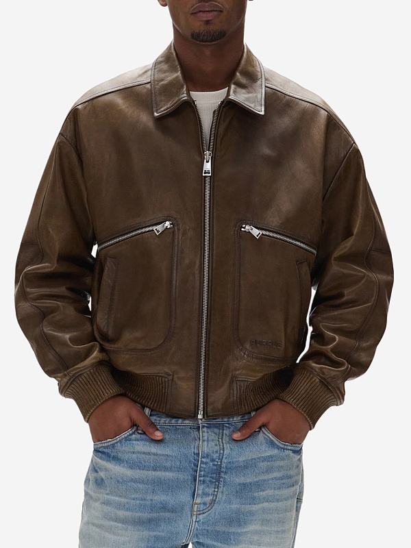 Куртка кожаная муж PURPLE M9607-LCDS126 BROWN - 1