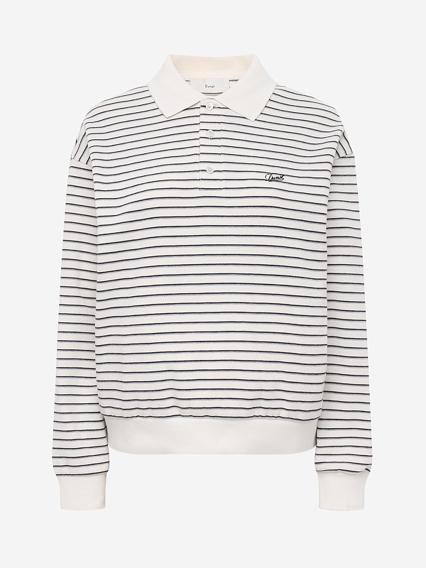 Поло с длинным рукавом жен DUNST UDTS6A120IV IVORY STRIPE - 0
