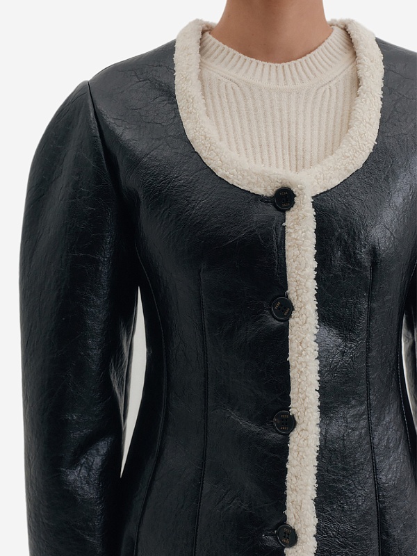 Куртка кожаная жен EENK EEB-1P453-MT01-BK Black - 3