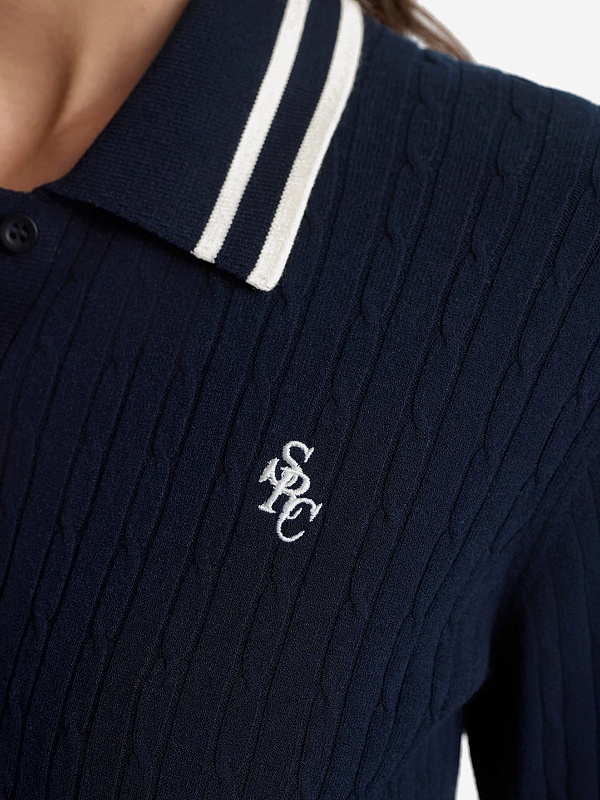 Поло с длинным рукавом жен Sporty & Rich ST03761302BL124 Dark Navy/Ecru - 3
