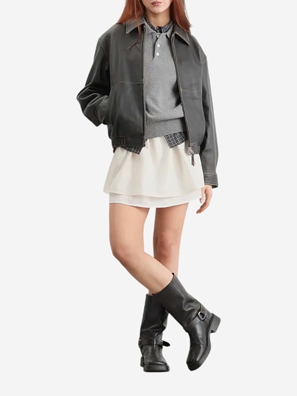 Куртка кожаная жен DUNST UDJU6A105G3 BRUSHED BLACK - 1