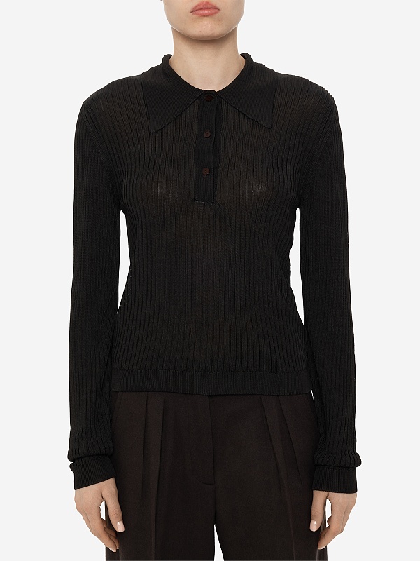 Поло с длинным рукавом жен Officine Generale W24WKNT320 DARK COFFEE - 3