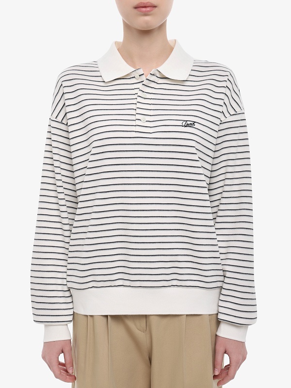 Поло с длинным рукавом жен DUNST UDTS6A120IV IVORY STRIPE - 4