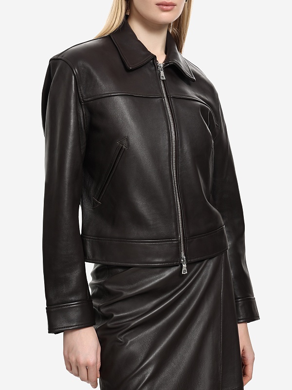 Куртка кожаная жен Officine Generale W25WLTR552 DARK BROWN - 1