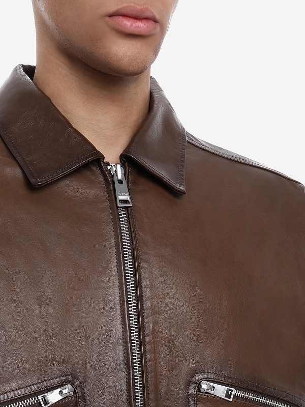 Куртка кожаная муж PURPLE M9607-LCDS126 BROWN - 5