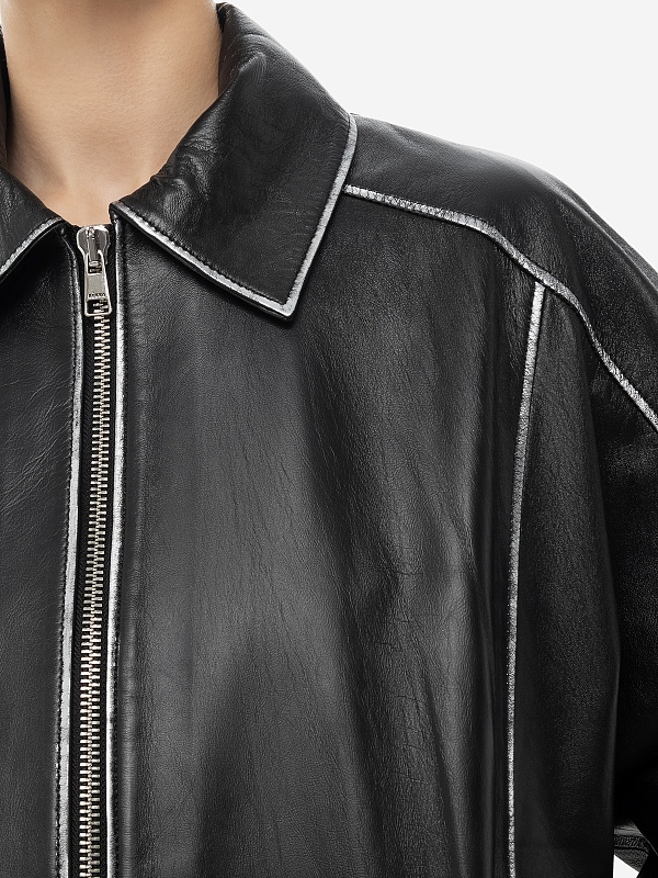 Куртка кожаная жен Burka gr-50 Черный с серебром - 5