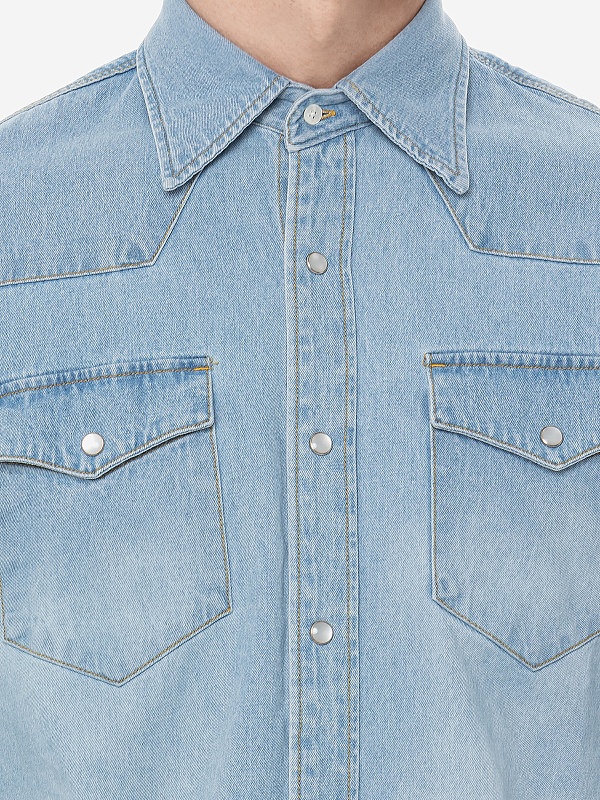 Рубашка муж Tonywack BD34SH07 WASHED LIGHT BLUE - 5