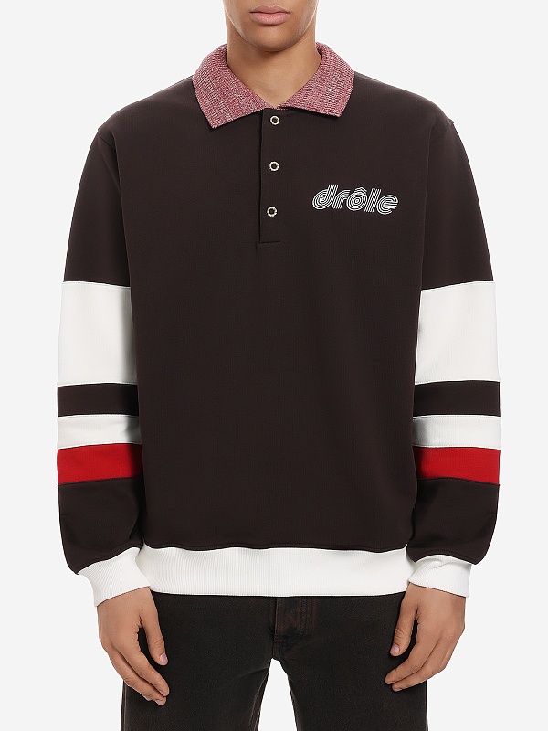 Поло с длинным рукавом муж Drôle de Monsieur I-PL157-CO127-DBN DARK BROWN - 2