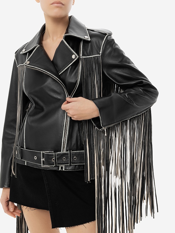 Куртка кожаная жен Burka gr-45 Черно-белый - 5