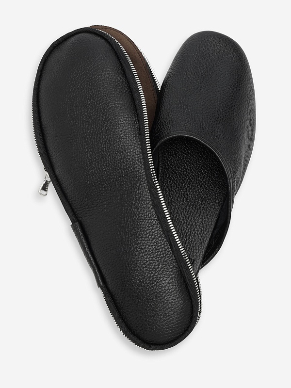 Домашние тапочки муж ROBERTO di PAOLO QUEBO Zip-Pouch Slipper BLACK - 8
