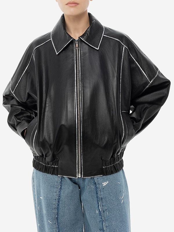 Куртка кожаная жен Burka gr-50 Черный с серебром - 3