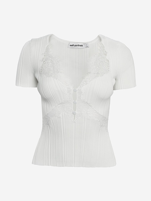 Топ жен Self-Portrait SS26-171T-W WHITE - 0